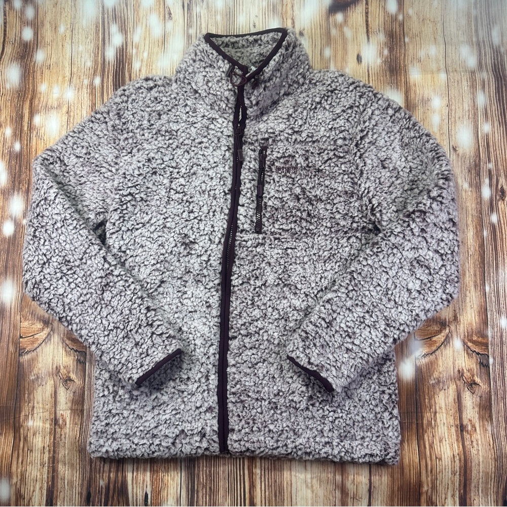 NWT Victoria Secret PINK  Sherpa Full Zip Jacket Frosted Plum  2019 Size XS/XP